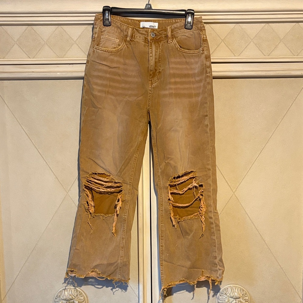 Ripped Tan Ankle Jeans